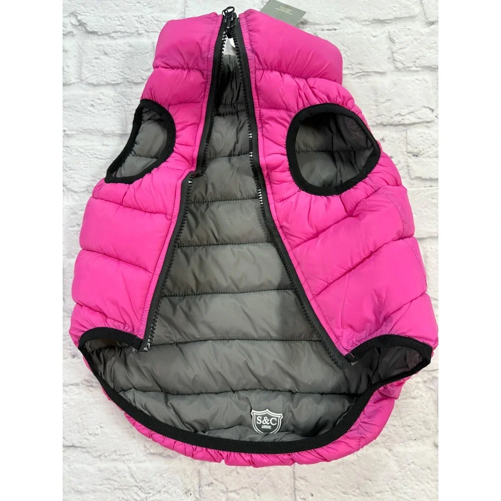 Sydney & Co Puffer Vest Dog Medium Pink New Reversible Quilted Jacket 0642